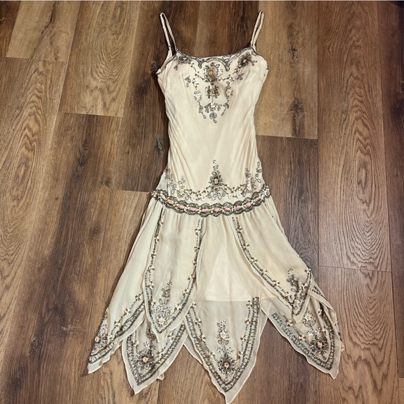 Vintage Dresses & Skirts - Vintage Y2K 100% Silk Beaded Dress Flapper Dress Vintage Silk Dress Fairy